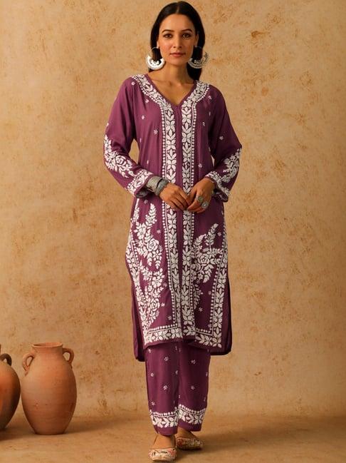 house-of-chikankari-purple-embroidered-kurta-pant-set