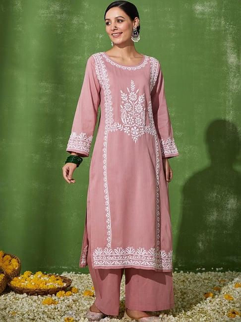 house-of-chikankari-pink-cotton-embroidered-kurta-palazzo-set