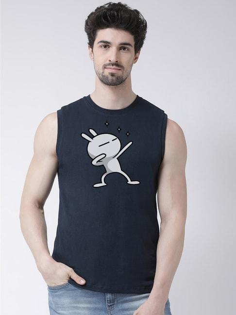 friskers-navy-slim-fit-graphic-print-sleeveless-t-shirt