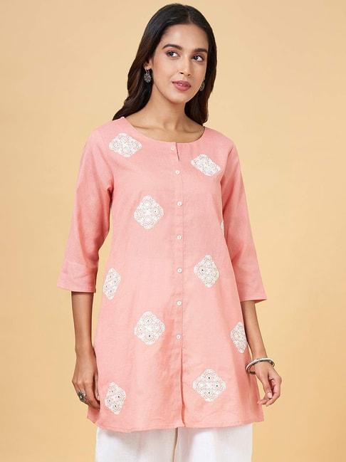 rangmanch-by-pantaloons-pink-cotton-embroidered-tunic