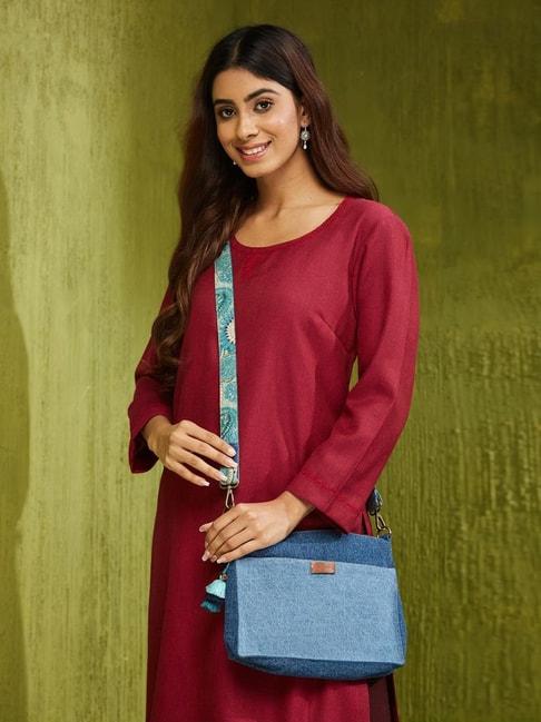 fabindia-blue-solid-cotton-sling-handbag