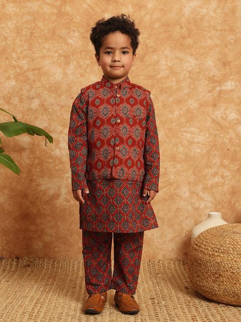 readiprint-fashions-kids-maroon-&-blue-printed-full-sleeves-kurta,-pyjamas-with-nehru-jacket