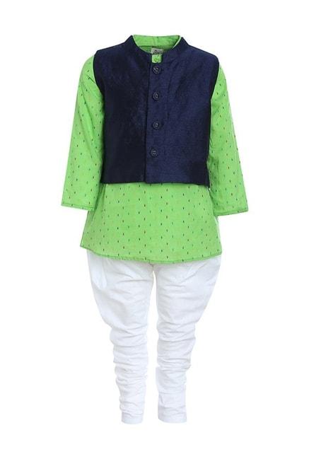 a-little-fable-kids-green-&-white-printed-kurta,-pyjama-with-jacket