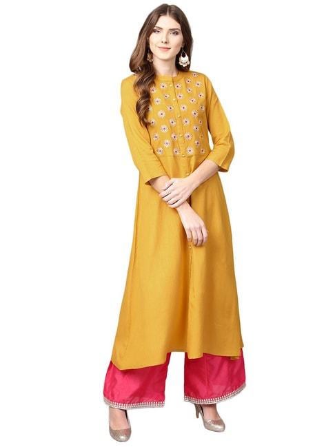 varanga-mustard-embroidered-a-line-kurti