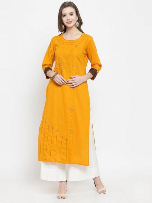 ksut-mustard-cotton-embroidered-straight-kurti