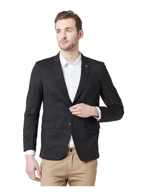 spykar-black-printed-notched-lapel-blazer