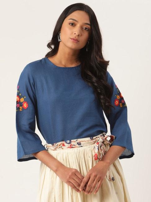 rooted-blue-embroidered-top