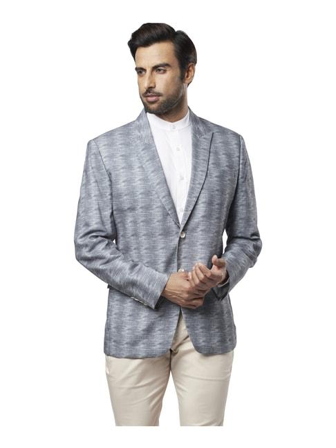 ethnix-by-raymond-light-blue-cotton-tailored-fit-self-pattern-blazer