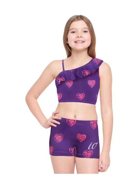 io-kids-purple-printed-top-with-shorts