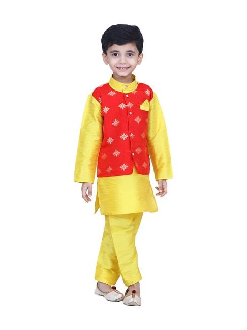 bownbee-kids-yellow-embroidered-kurta-&-pajamas