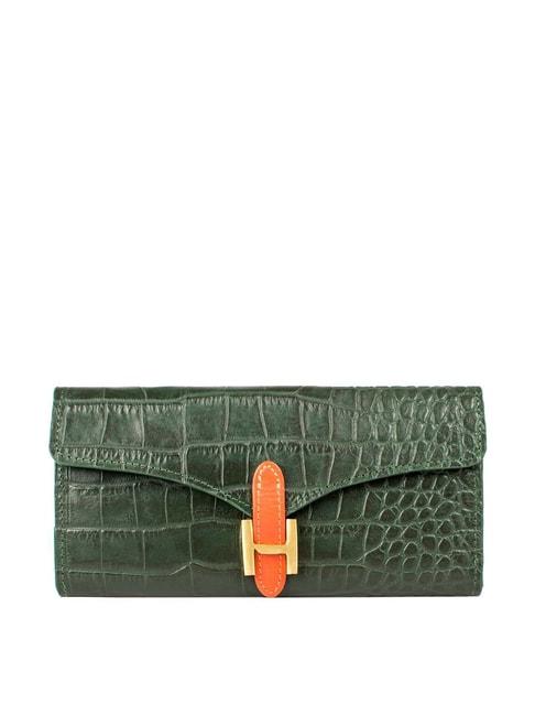 hidesign-harper-croco-mel-ranch-split-green-textured-tri-fold-wallet-for-women