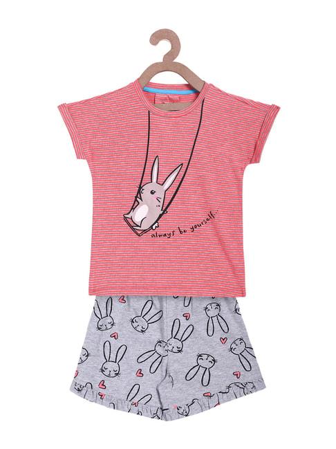 lazy-shark-kids-pink-&-grey-printed--top-with--shorts