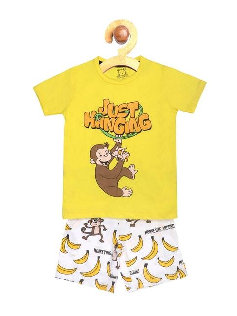 lazy-shark-kids-yellow-&-white-printed--t-shirt-with--shorts