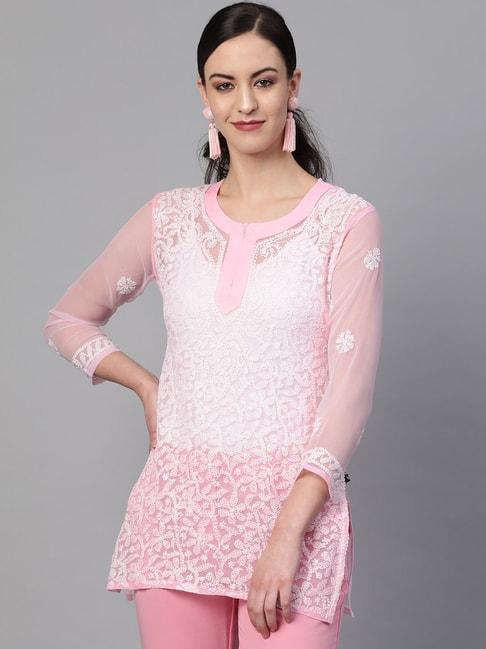 saadgi-light-pink-chikankari-embroidered-straight-kurti