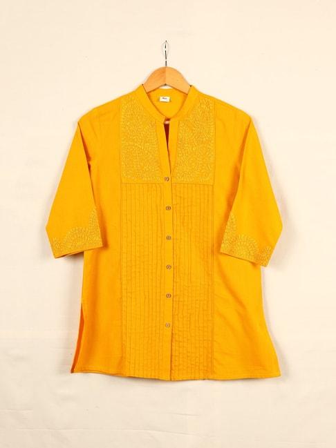 hers-dark-yellow-a-line-embroidered-kurti