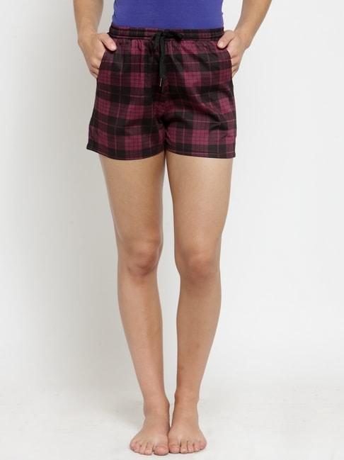 claura-maroon-&-black-checks-shorts