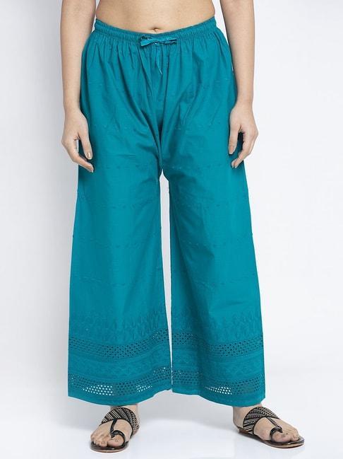 gracit-turquoise-flared-fit-cotton-palazzos