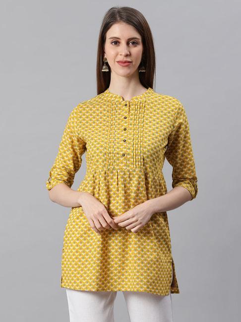 janasya-mustard-printed-tunic