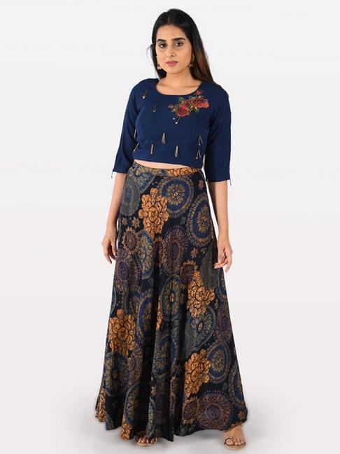 neeru's-blue-embellished-crop-top-and-skirt