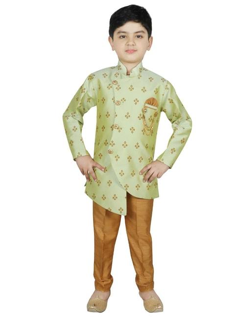sg-yuvraj-kids-green-&-brown-printed-sherwani-with-pyjama