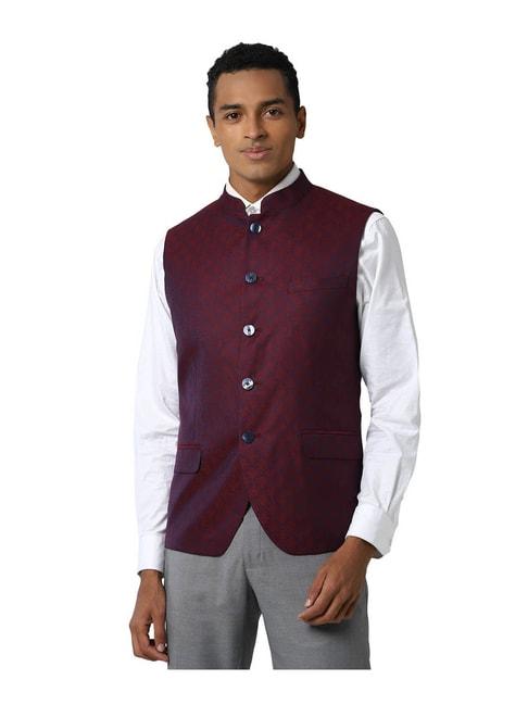 peter-england-maroon-self-print-nehru-jacket