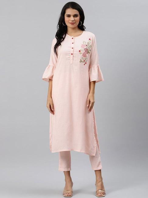 sringam-pink-embroidered-kurt-pant-set