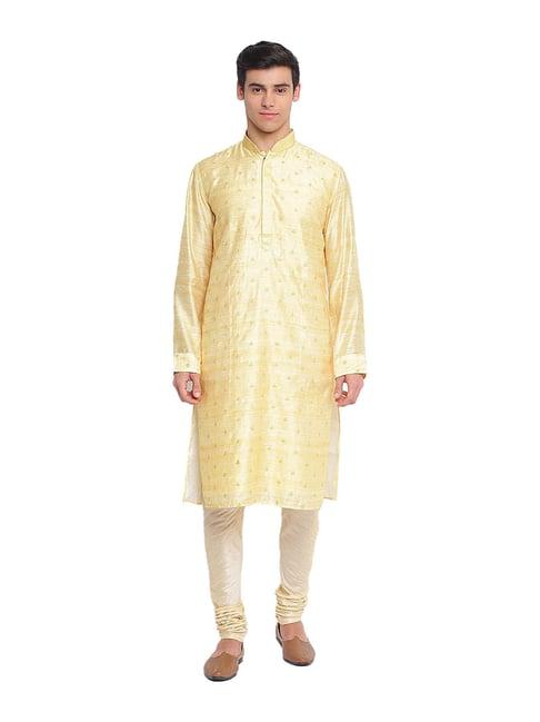 sanwara-lemon-&-beige-embroidered-kurta-with-churidar