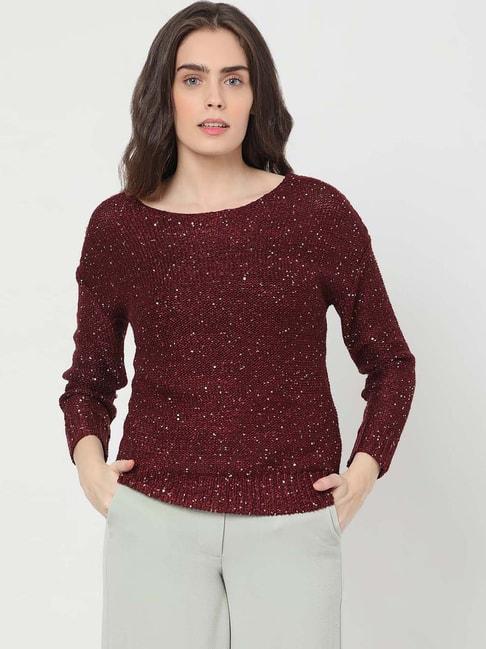 vero-moda-maroon-embellished-sweater