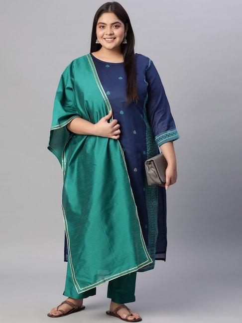 jaipur-kurti-blue-handloom-jacquard-woven-design-kurta-with-pants-&-dupatta