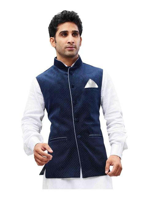 vastramay-navy-straight-fit-printed-nehru-jacket