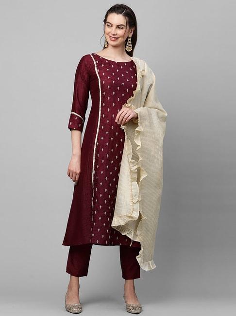 indo-era-maroon-embroidered-kurta-with-pant-&-dupatta