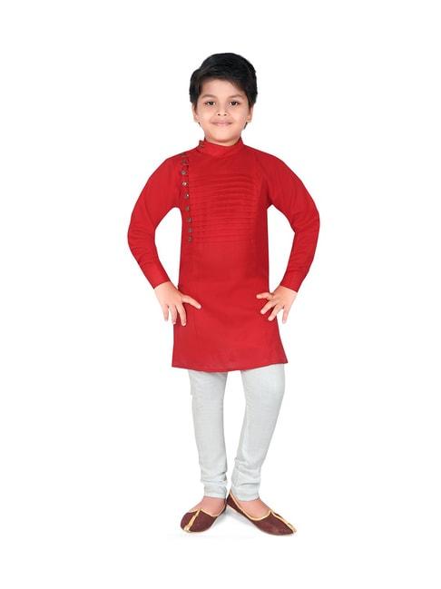 ahhaaaa-kids-red-&-white-solid-kurta-with-pyjamas