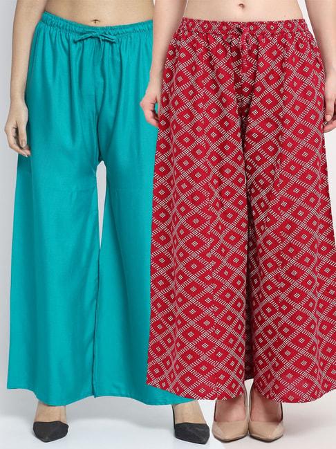 gracit-turquoise-&-maroon-flared-fit-palazzos---pack-of-2