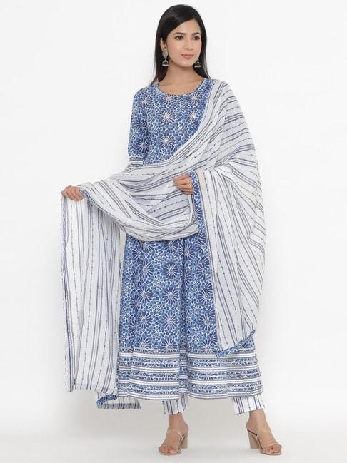 kipek-blue-&-white-cotton-printed-kurta-pant-set-with-dupatta