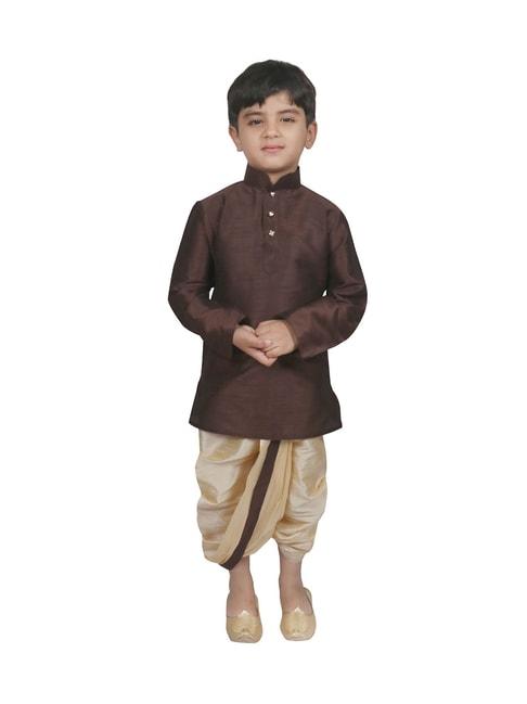 sg-yuvraj-kids-brown-&-beige-solid-kurta-with-dhotis