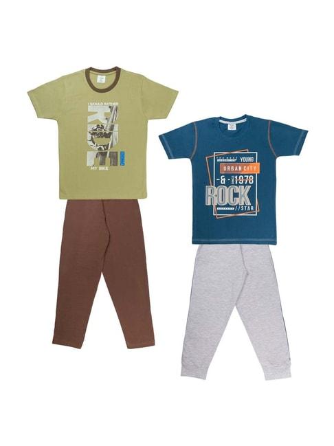todd-n-teen-kids-olive-green-&-blue-cotton-printed-t-shirt-&-pants---pack-of-2