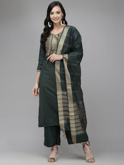 indo-era-green-woven-pattern-kurta-palazzo-set-with-dupatta
