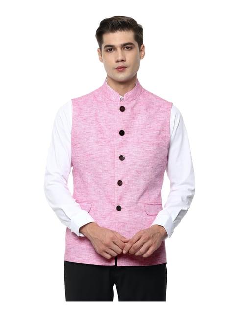 van-heusen-pink-slim-fit-self-pattern-nehru-jacket