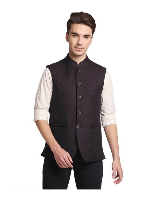 colorplus-dark-maroon-self-design-nehru-jacket