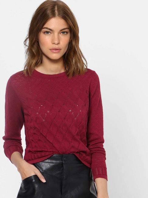 only-maroon-self-design-pullover