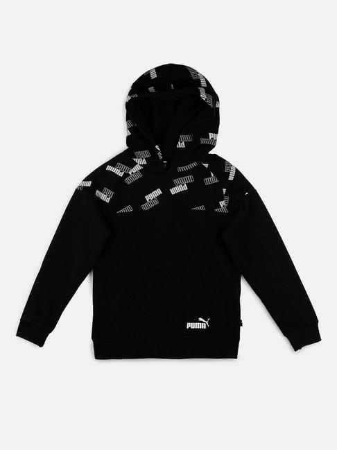 puma-kids-power-black-cotton-logo-print-hoodie