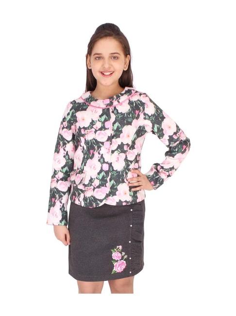 cutecumber-kids-grey-floral-print-coat-&-skirt