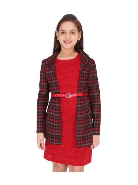 cutecumber-kids-red-plaid-pattern-dress-&-jacket-with-belt