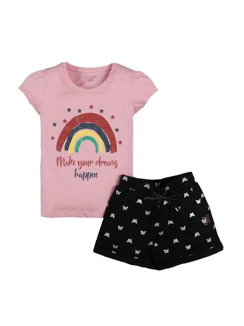 plum-tree-kids-pink-&-black-embellished-top-with-shorts
