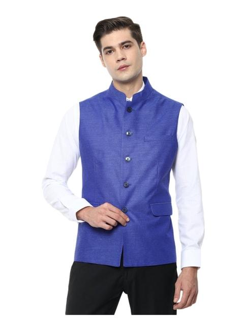 van-heusen-blue-slim-fit-self-pattern-nehru-jacket