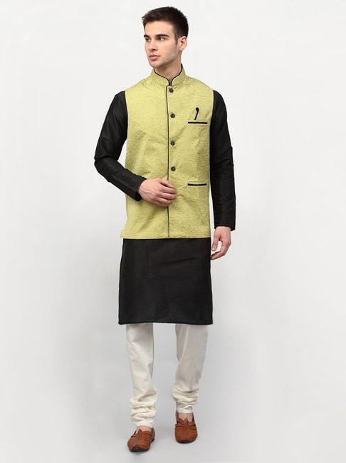 jompers-green-regular-fit-self-pattern-kurta-set-&-nehru-jacket