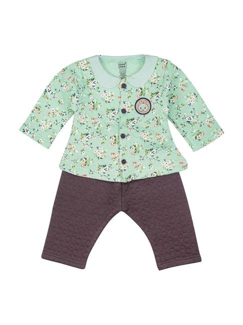 mee-mee-kids-green-&-brown-floral-print-top-with-pants