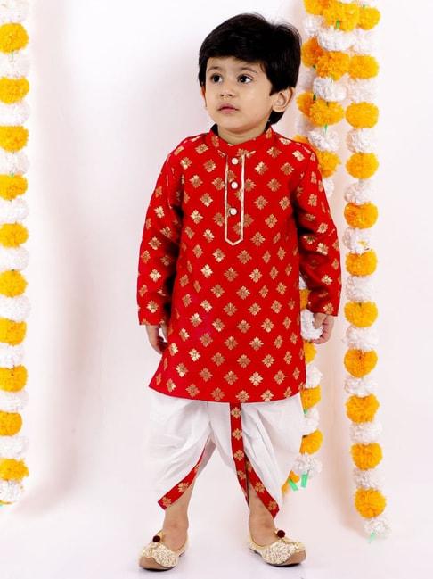 little-bansi-kids-red-&-white-embellished-kurta-set