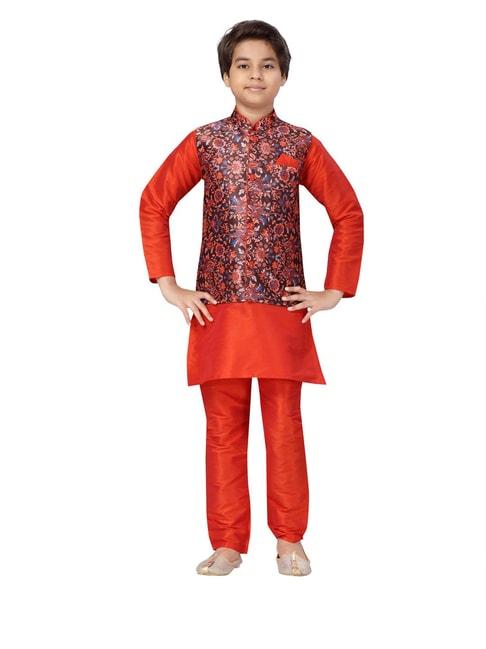 little-mafia-by-aarika-kids-red-floral-print-kurta,-pyjamas-with-waistcoat