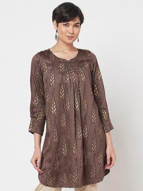 fabindia-brown-printed-tunic